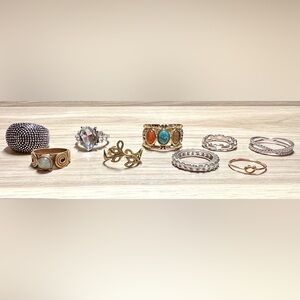 Assorted Lot Of 9 Vintage Silver And Gold Untested Rings, Some Gemstones